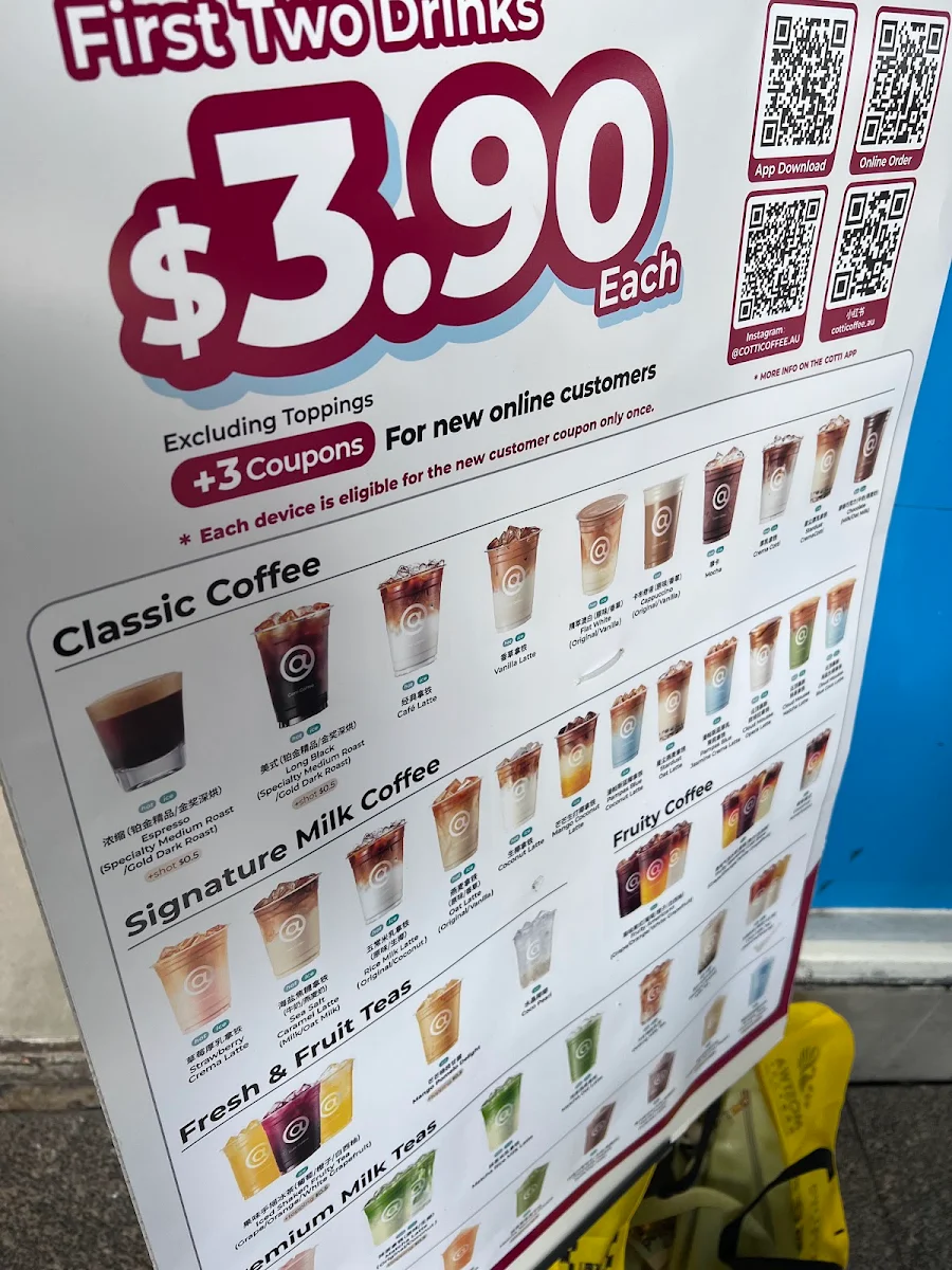 Menu, Cotti Coffee (Barrack St)