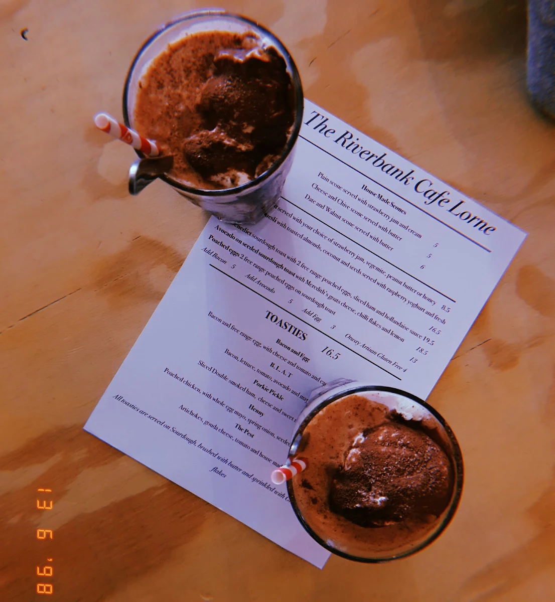 Menu, Riverbank Cafe