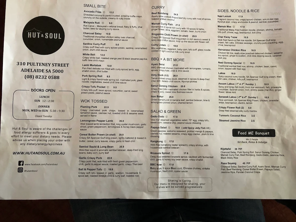 Menu, Hut & Soul