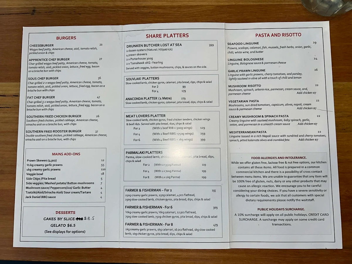 Menu, FAT CHEF Mernda