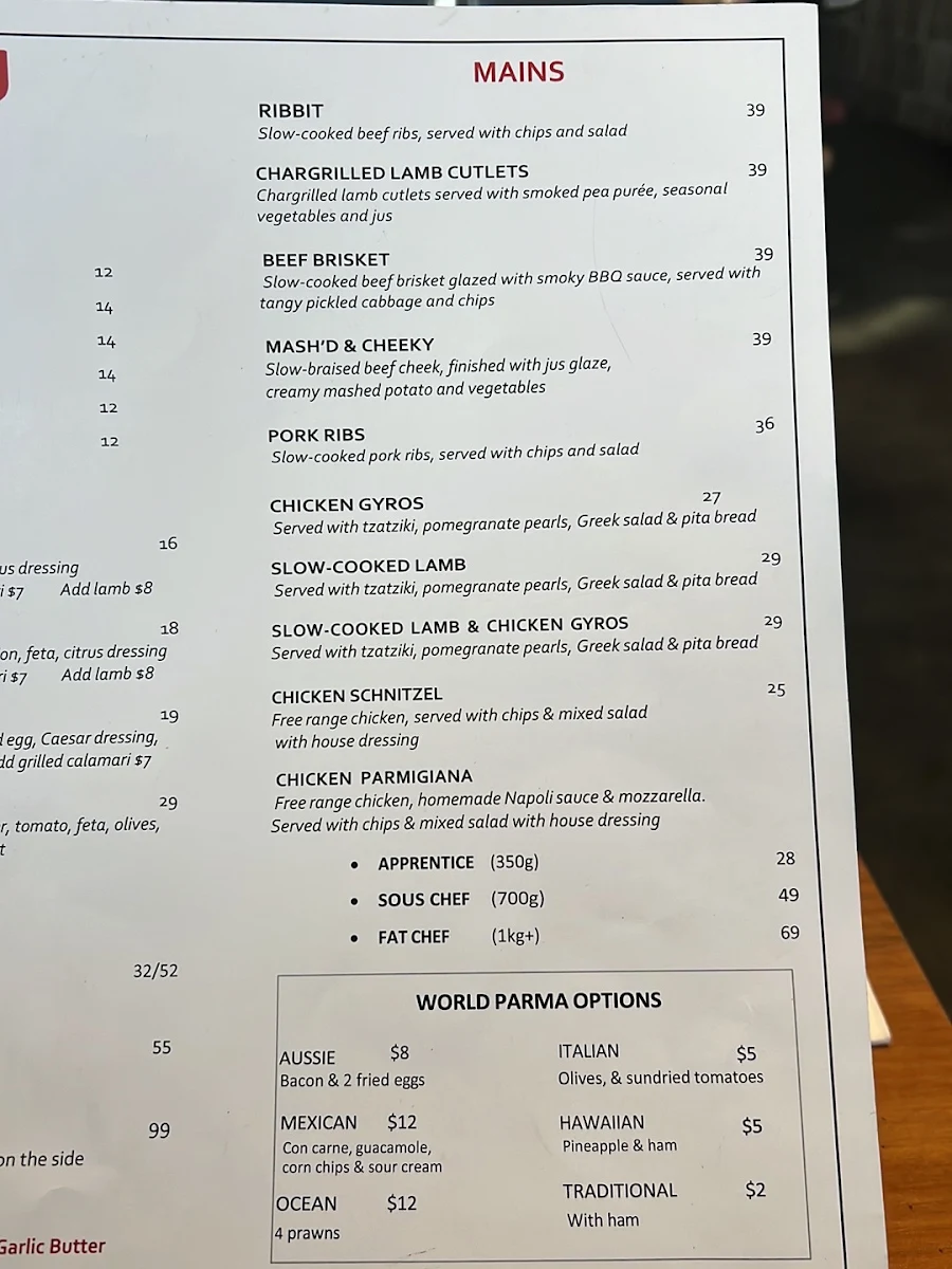 Menu, FAT CHEF Mernda
