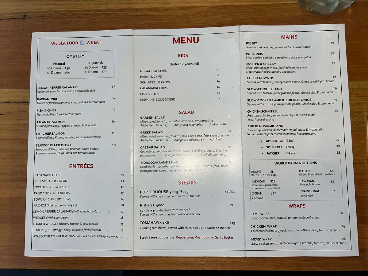Menu, FAT CHEF Mernda