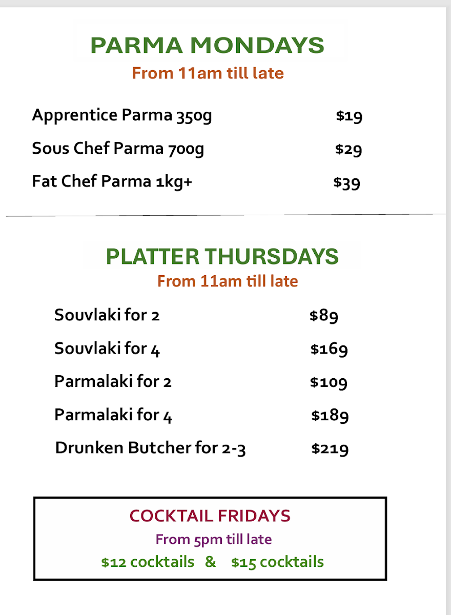Menu, FAT CHEF Mernda