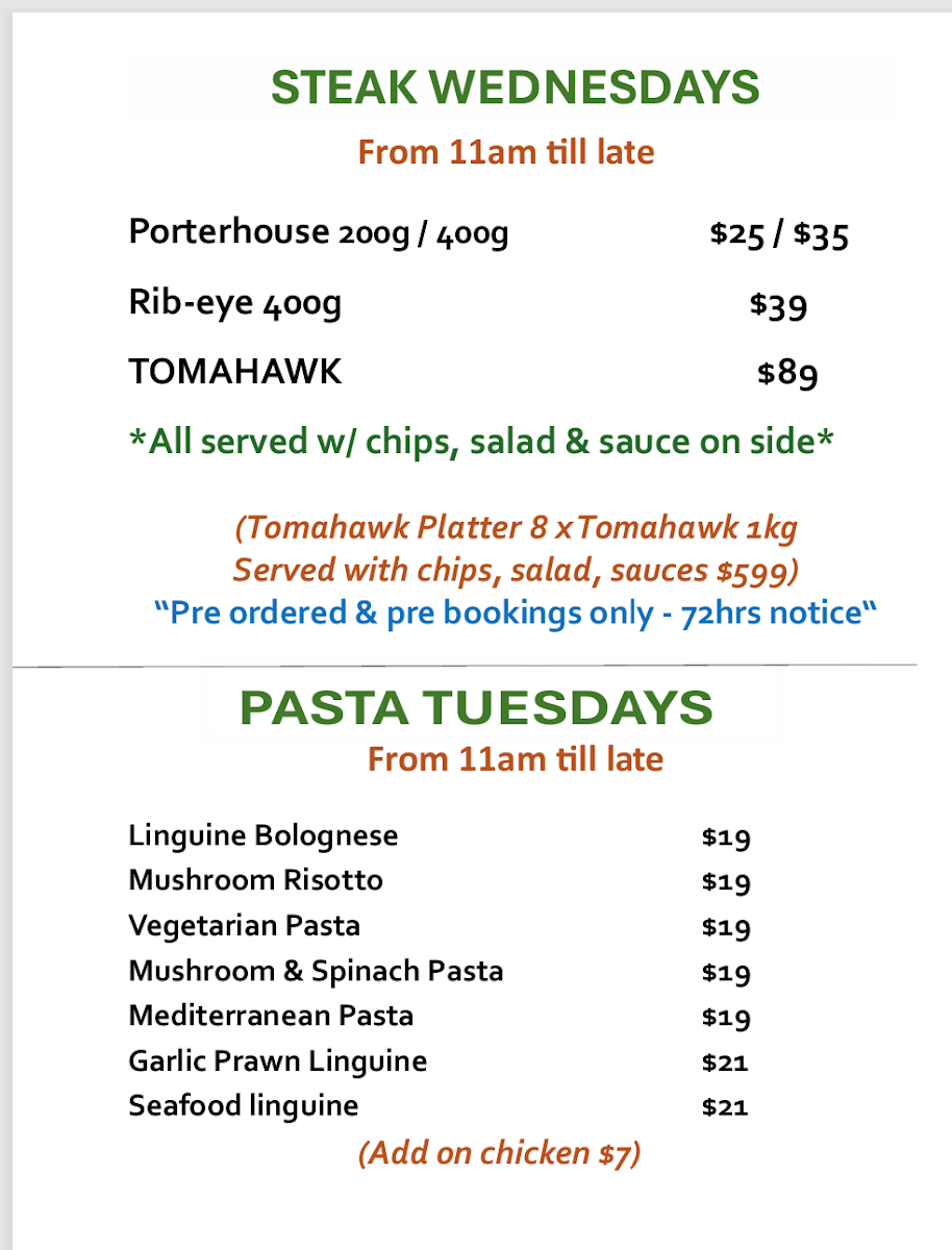 Menu, FAT CHEF Mernda