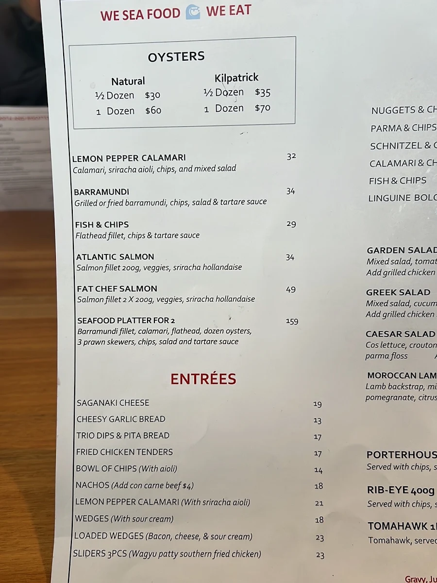 Menu, FAT CHEF Mernda