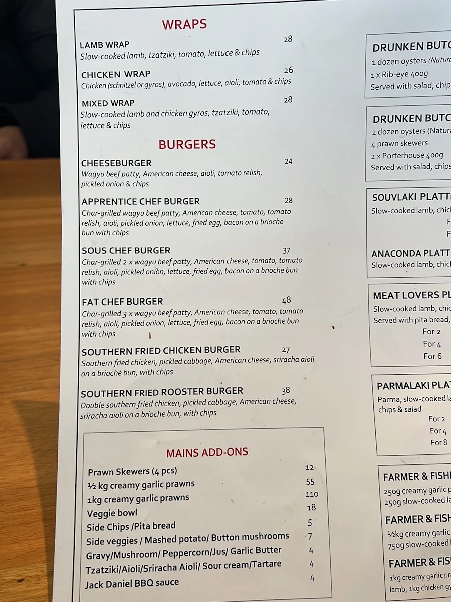 Menu, FAT CHEF Mernda