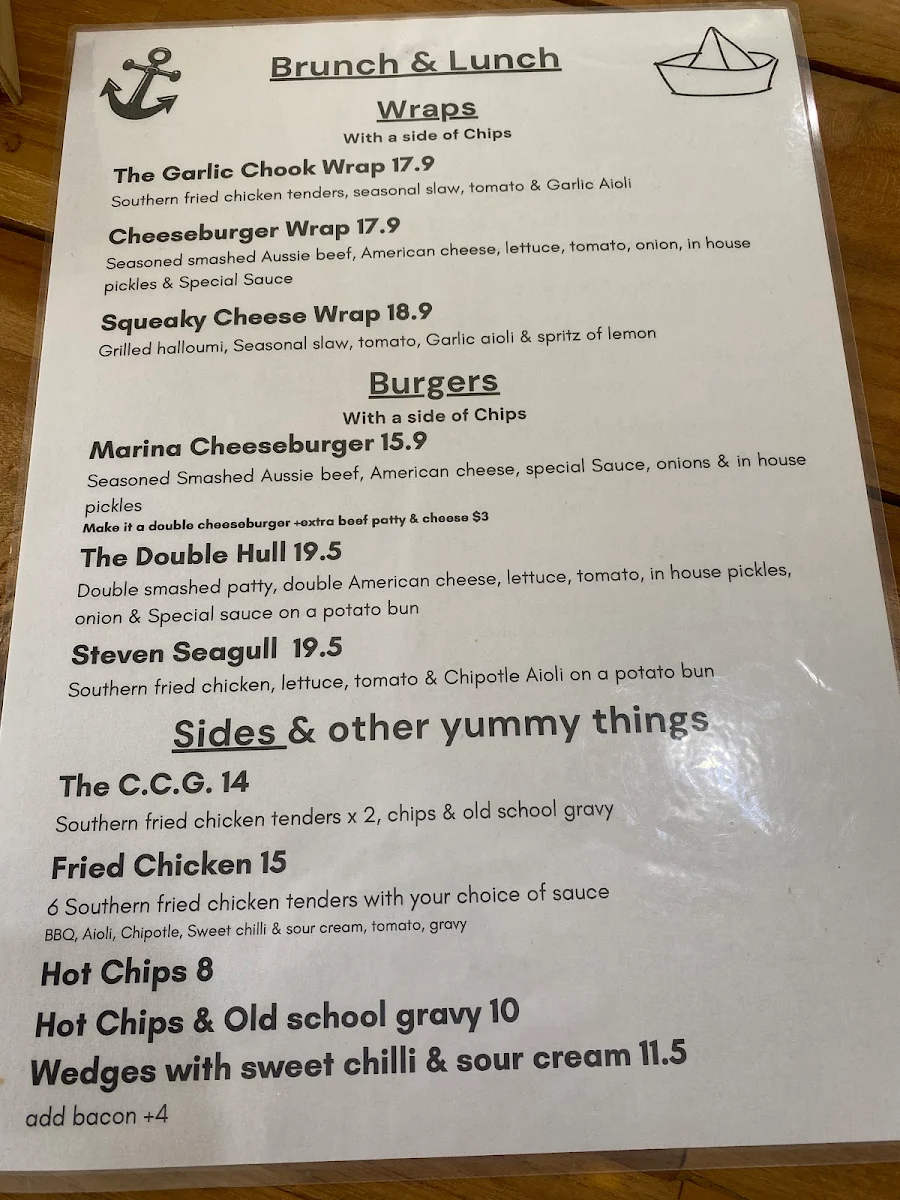 Menu, The Marina Café