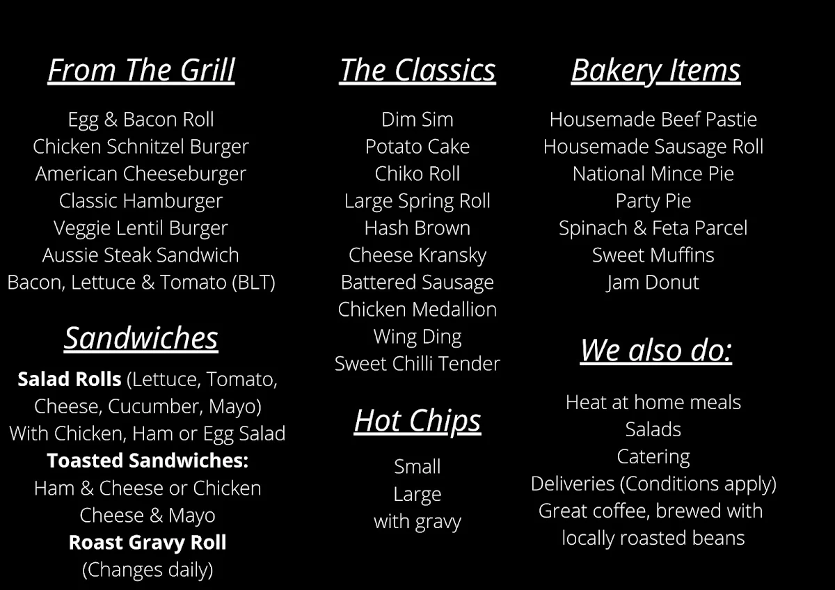 Menu, The Marina Café