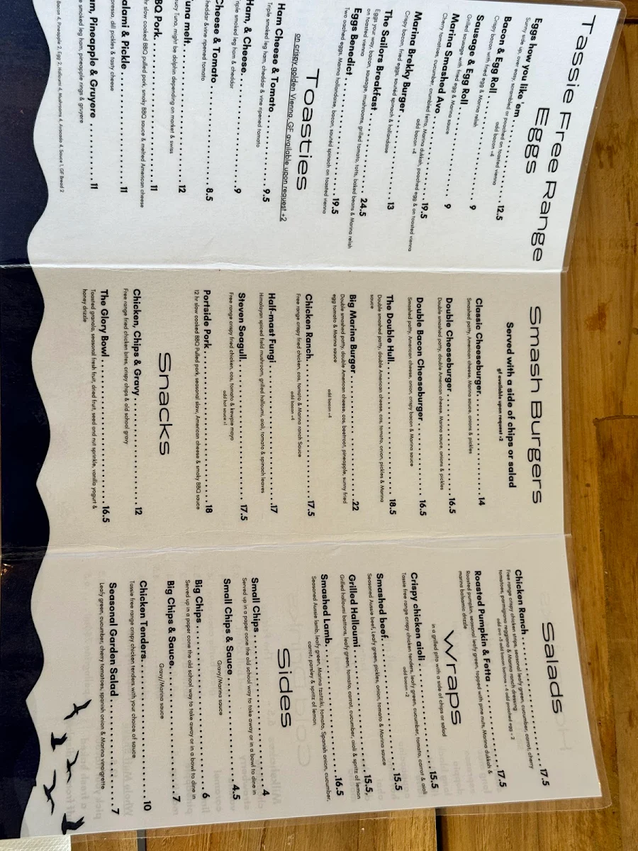 Menu, The Marina Café