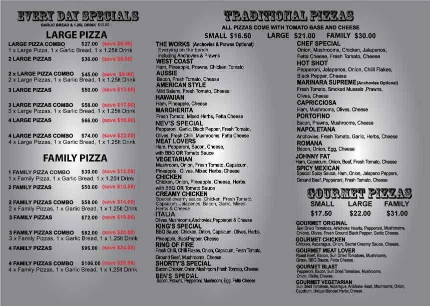 Menu, Banksia Grove Pizza and Kebab Bakery