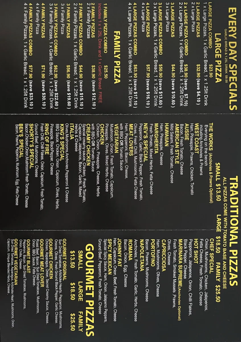 Menu, Banksia Grove Pizza and Kebab Bakery