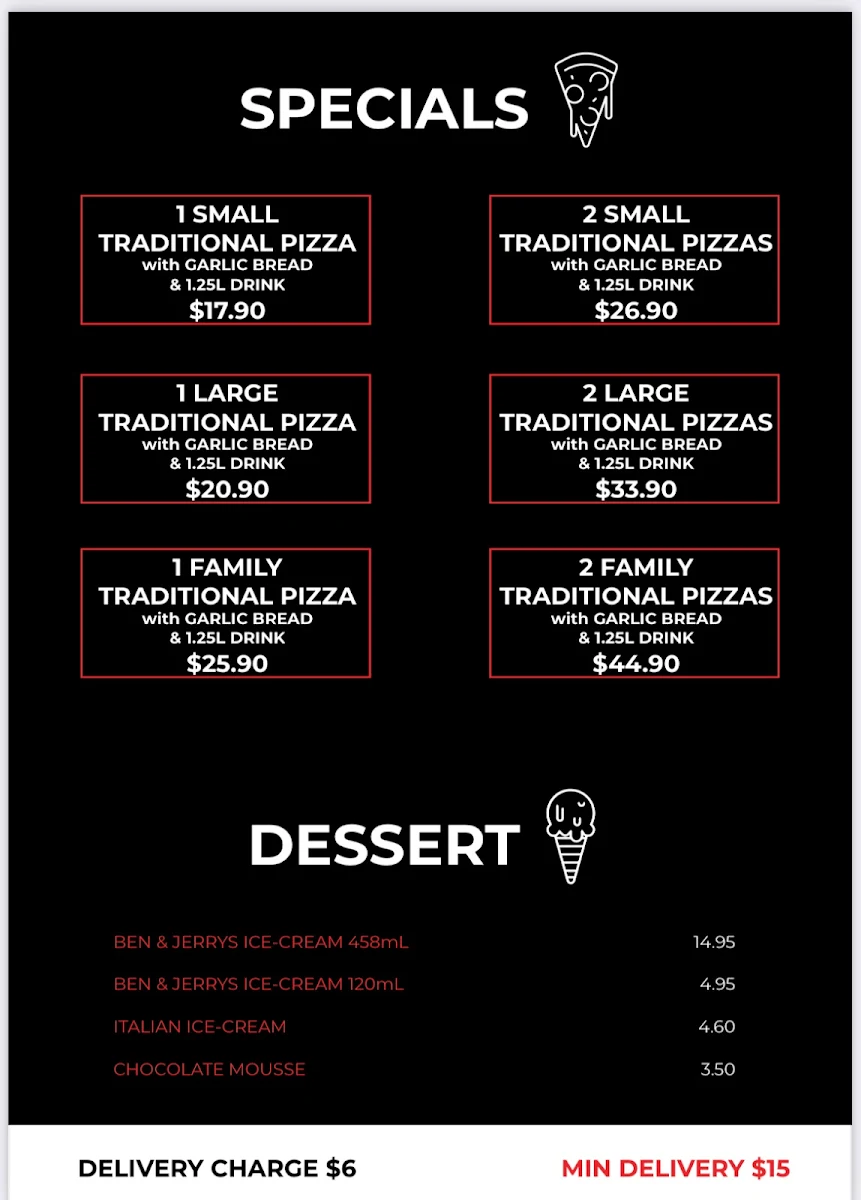 Menu, Top Tic Pizza