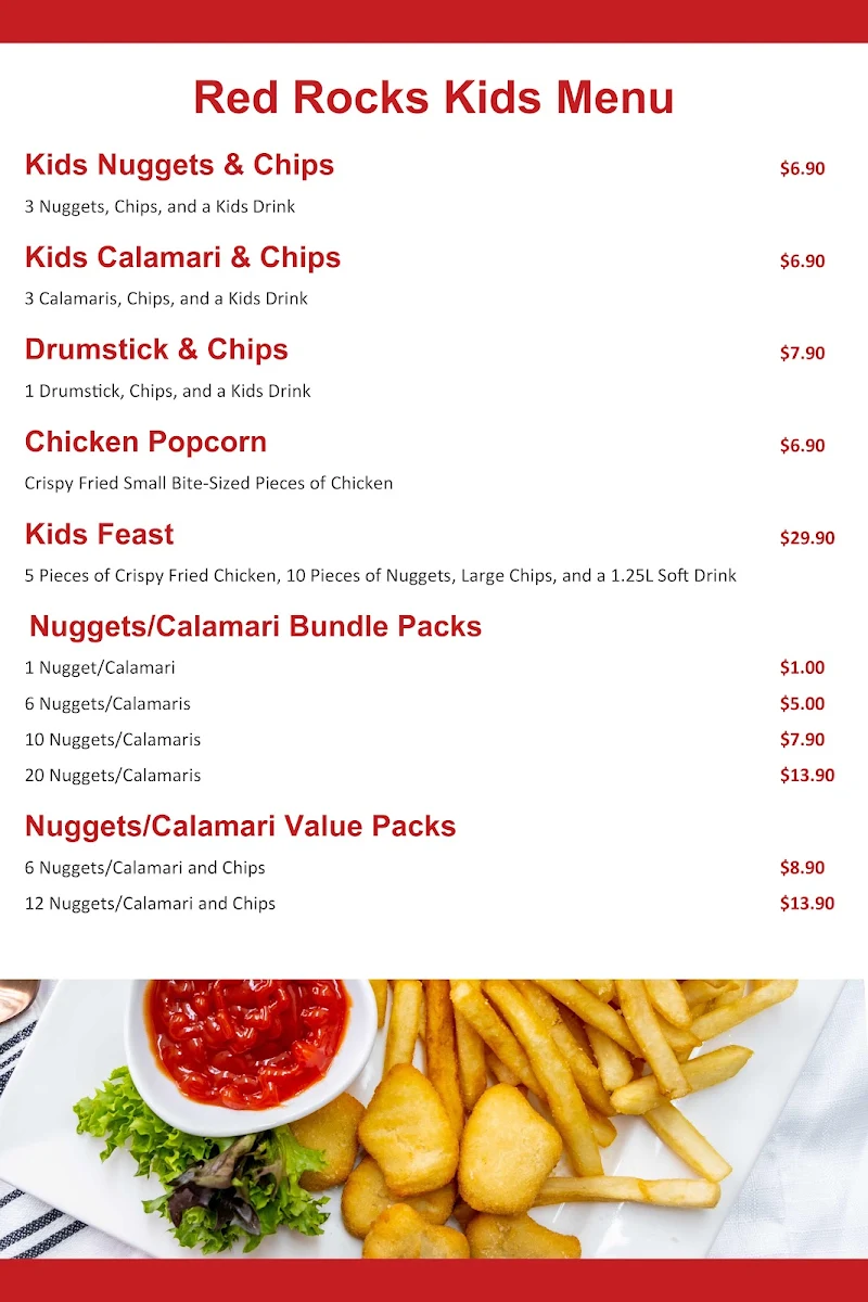 Menu, Red Rocks Charcoal Chicken & Kebab, Point Cook