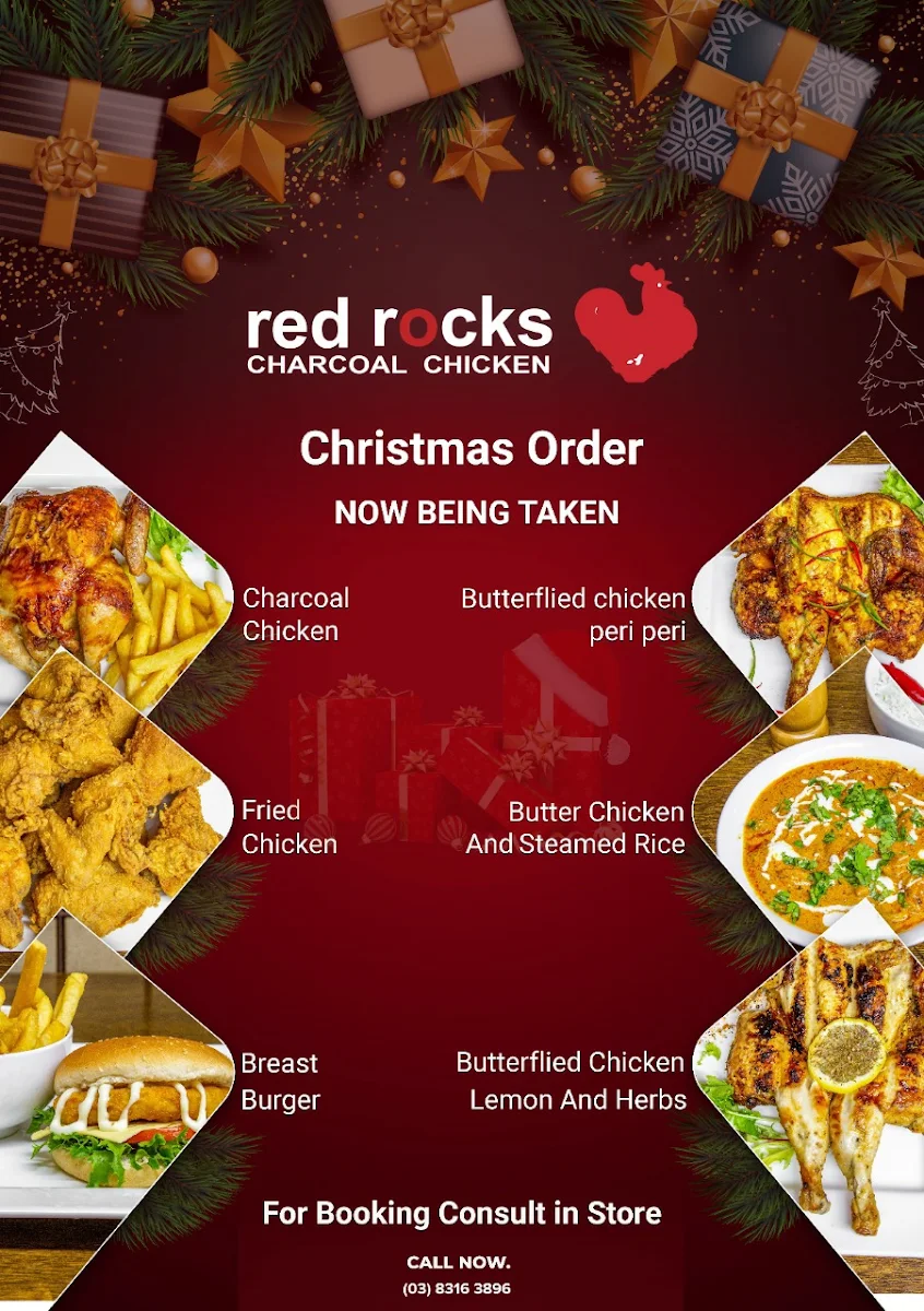 Menu, Red Rocks Charcoal Chicken & Kebab, Point Cook