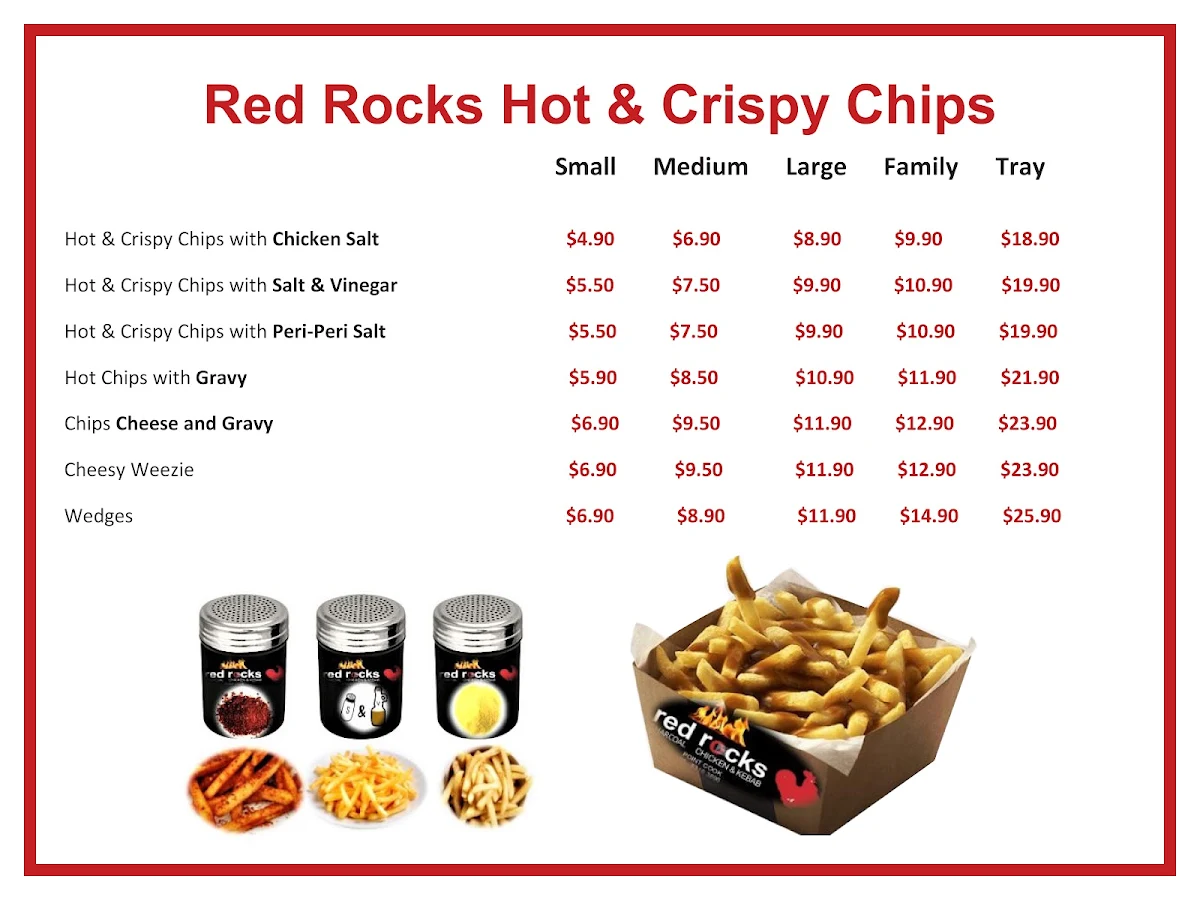 Menu, Red Rocks Charcoal Chicken & Kebab, Point Cook