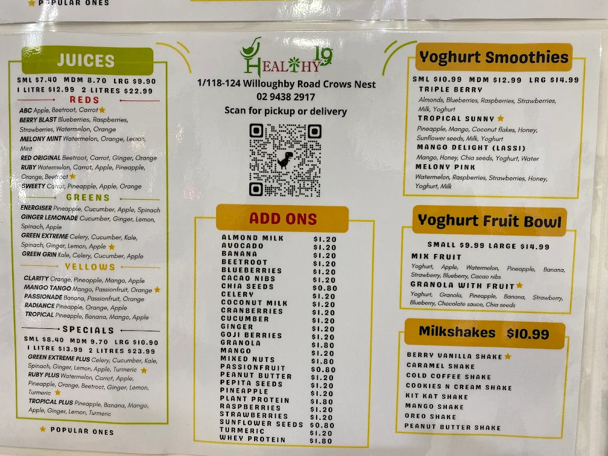 Menu, Healthy19