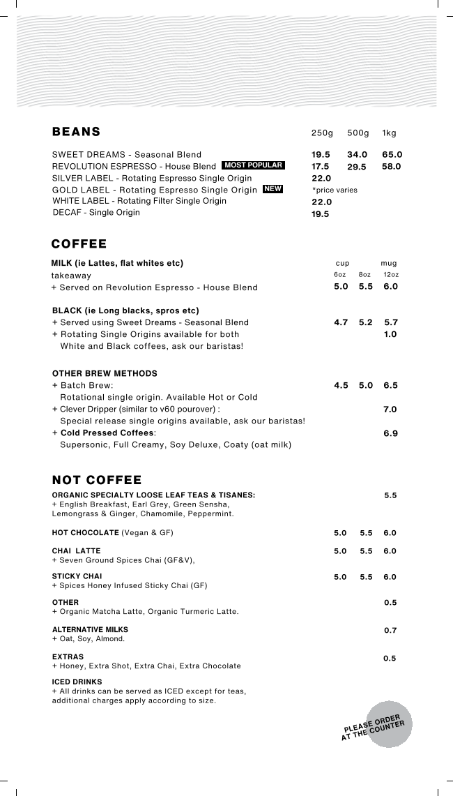 Menu, Blackstar Coffee Roasters - West End