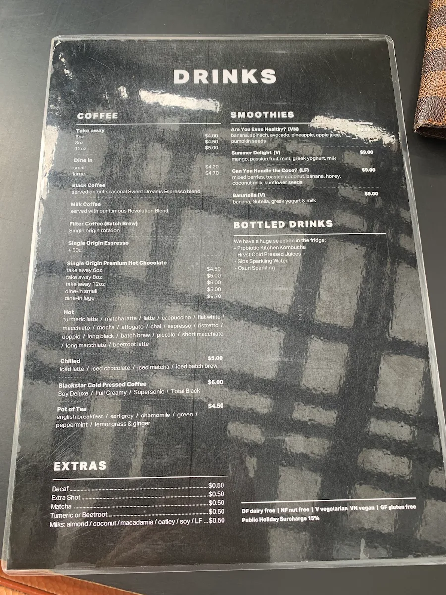 Menu, Blackstar Coffee Roasters - West End