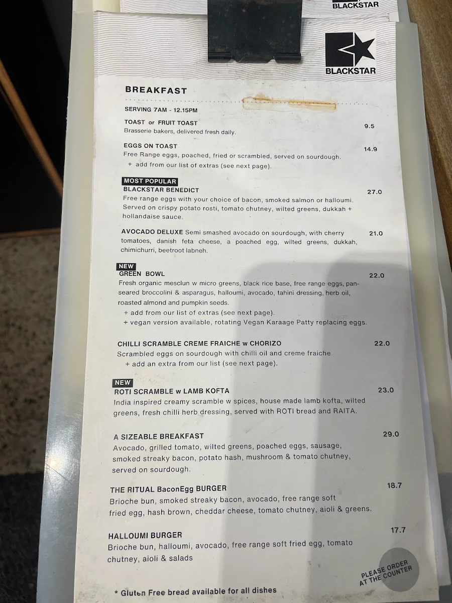 Menu, Blackstar Coffee Roasters - West End