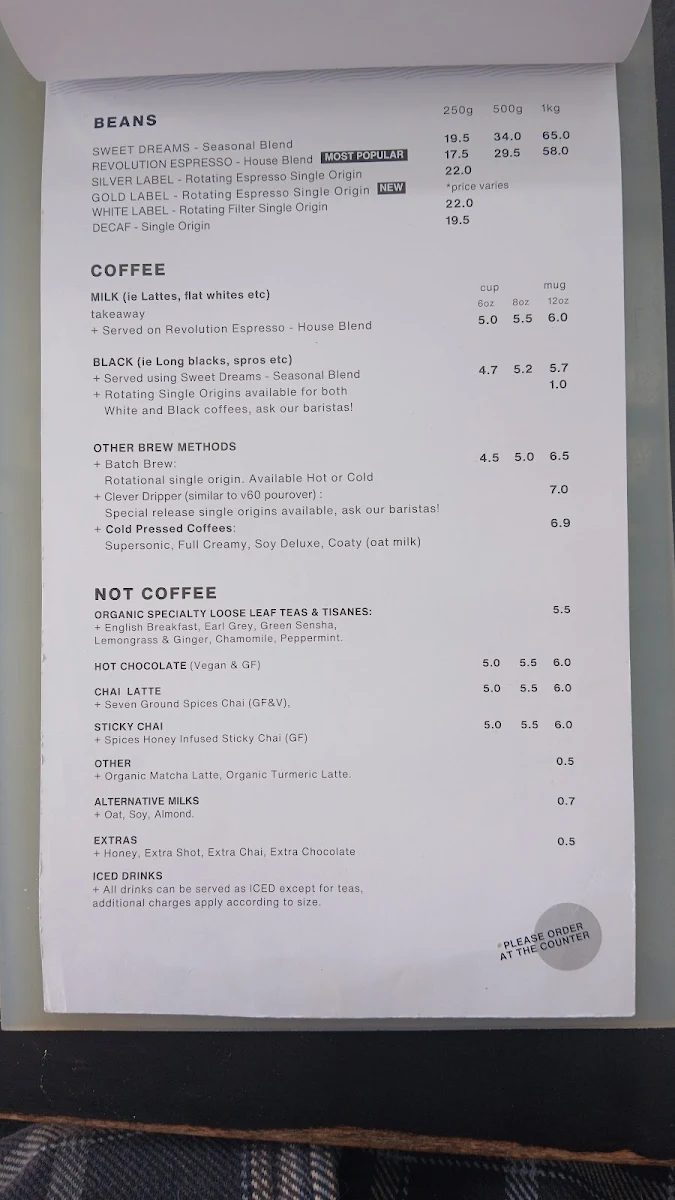 Menu, Blackstar Coffee Roasters - West End