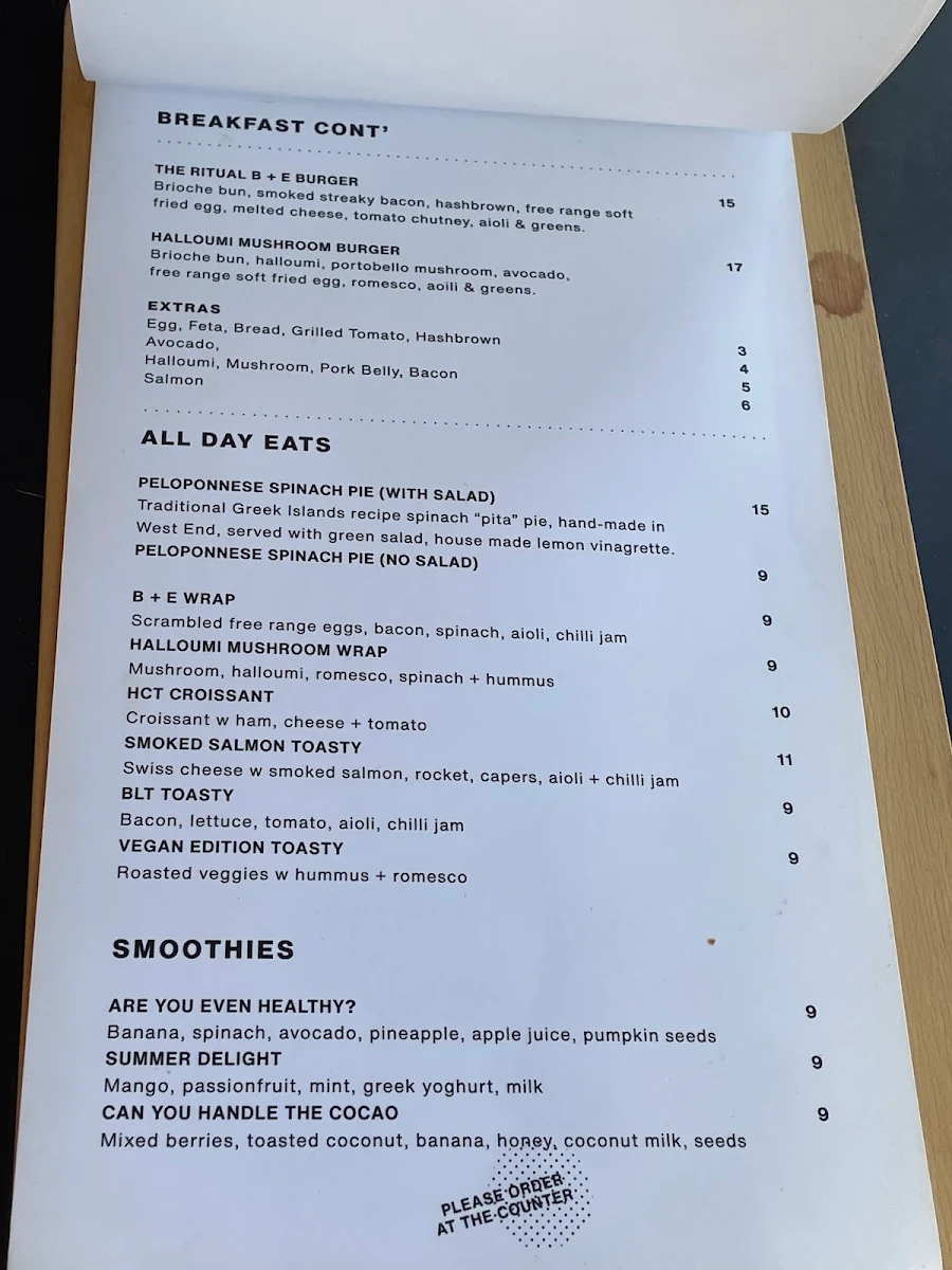 Menu, Blackstar Coffee Roasters - West End