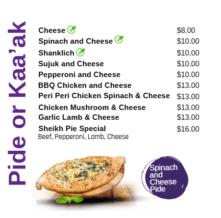 Menu, Sheikh Shack (Manoosh, Pizza and Kebabs)