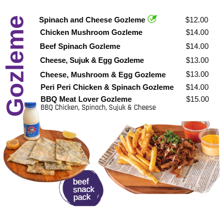 Menu, Sheikh Shack (Manoosh, Pizza and Kebabs)