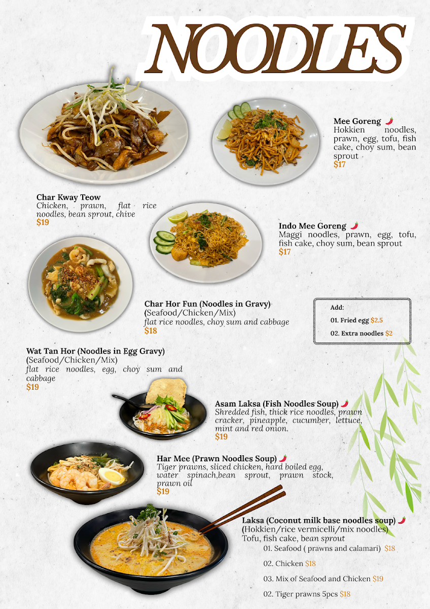 Menu, Uncle Hung Malaysian restaurant