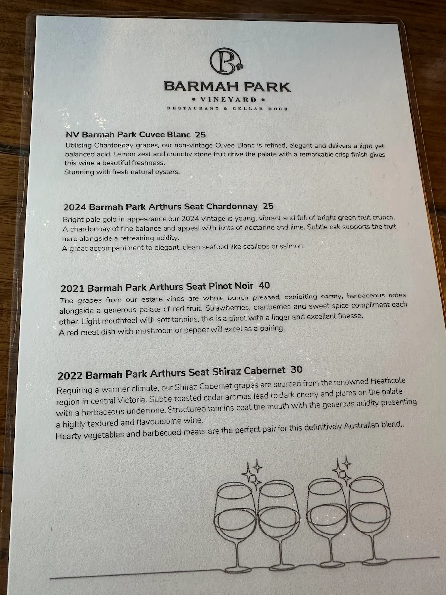 Menu, Barmah Park Restaurant & Cellar Door