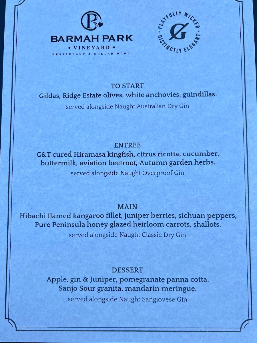 Menu, Barmah Park Restaurant & Cellar Door