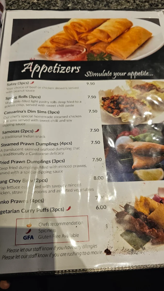 Menu, Casuarina Asian Bistro