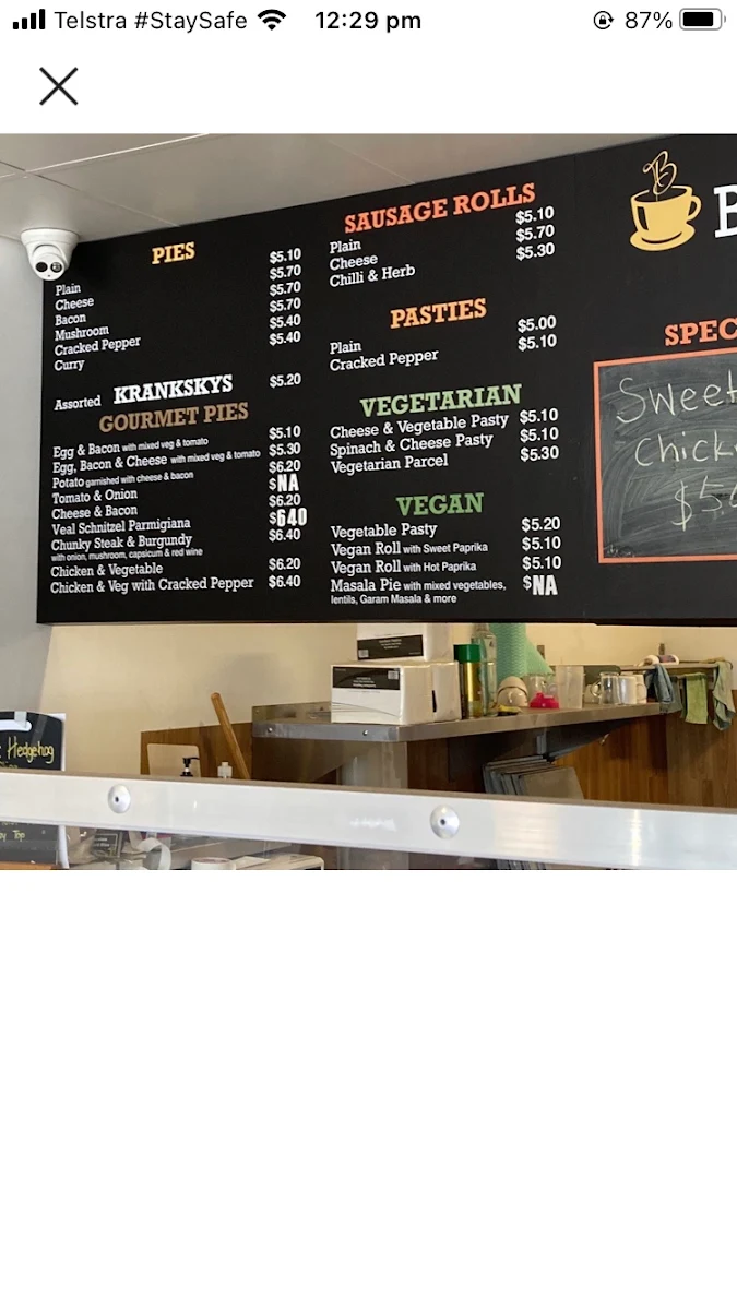 Menu, Bradley's Bakery