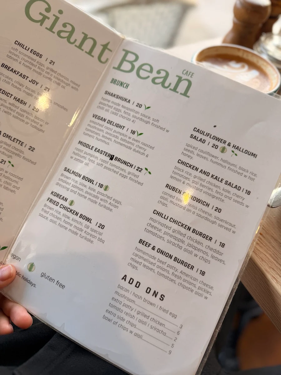 Menu, The Giant Bean Cafe
