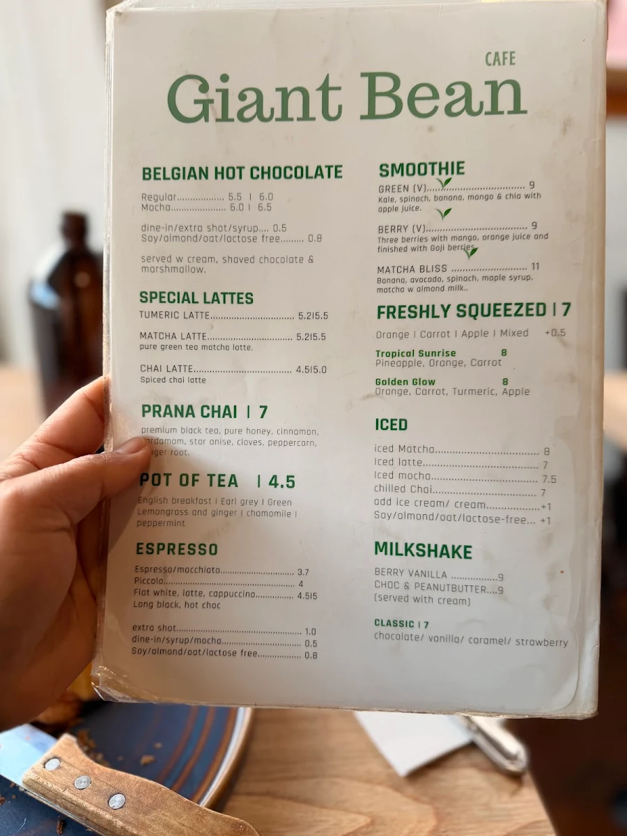 Menu, The Giant Bean Cafe