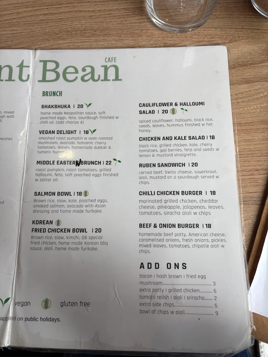 Menu, The Giant Bean Cafe