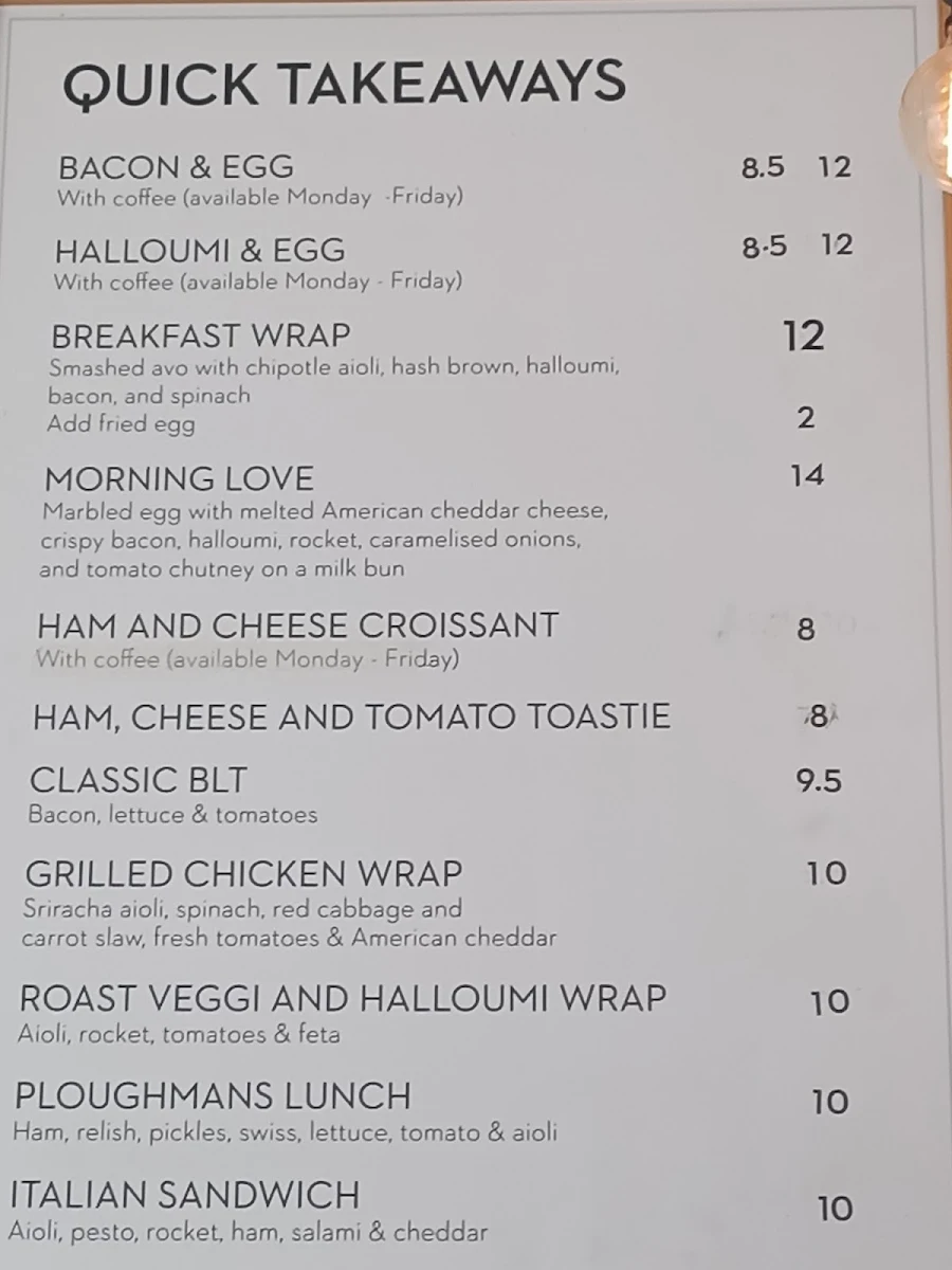 Menu, The Giant Bean Cafe