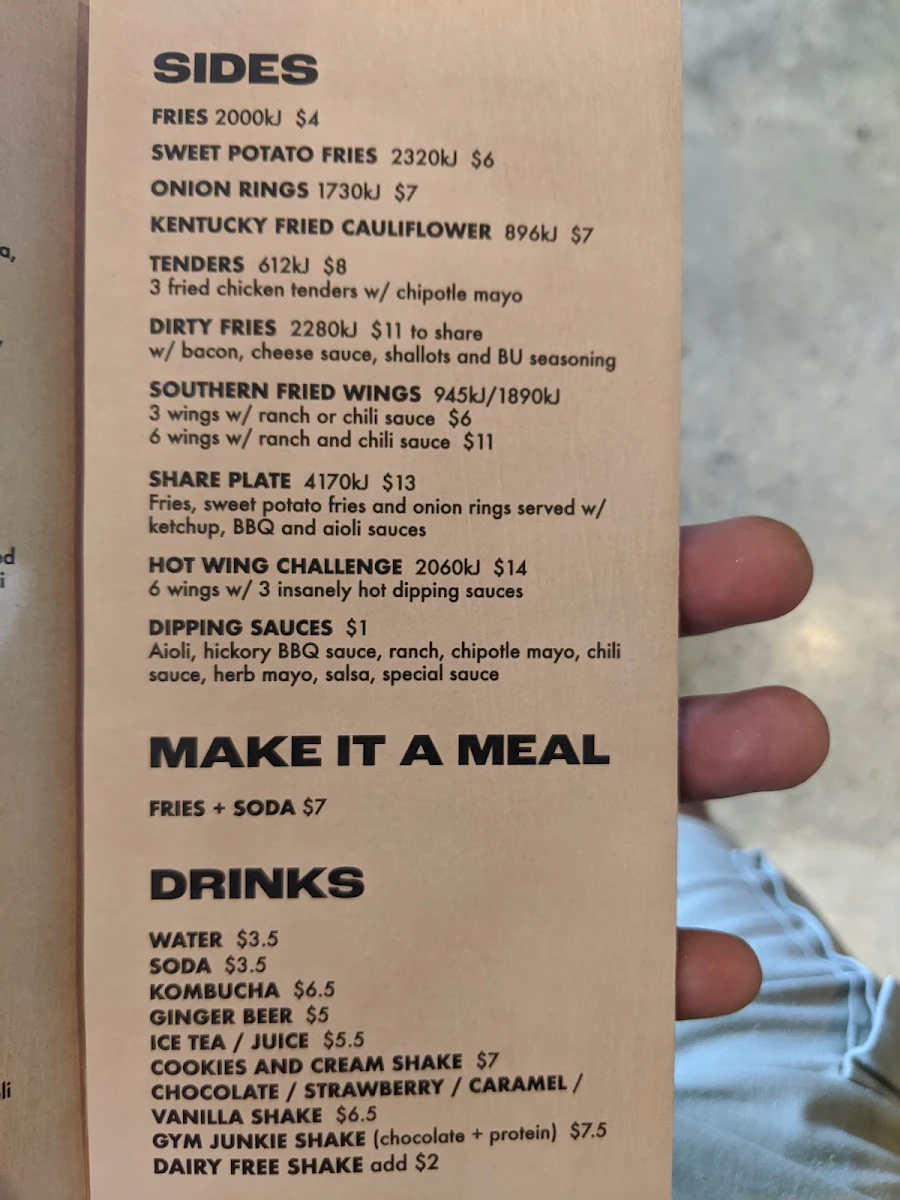 Menu, Burger Urge (Glendale)