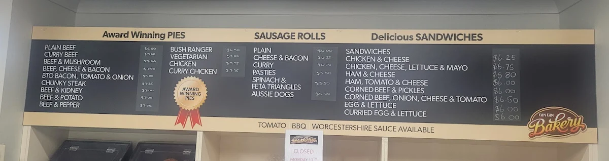 Menu, Gin Gin Bakery