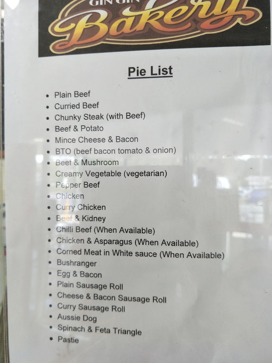Menu, Gin Gin Bakery