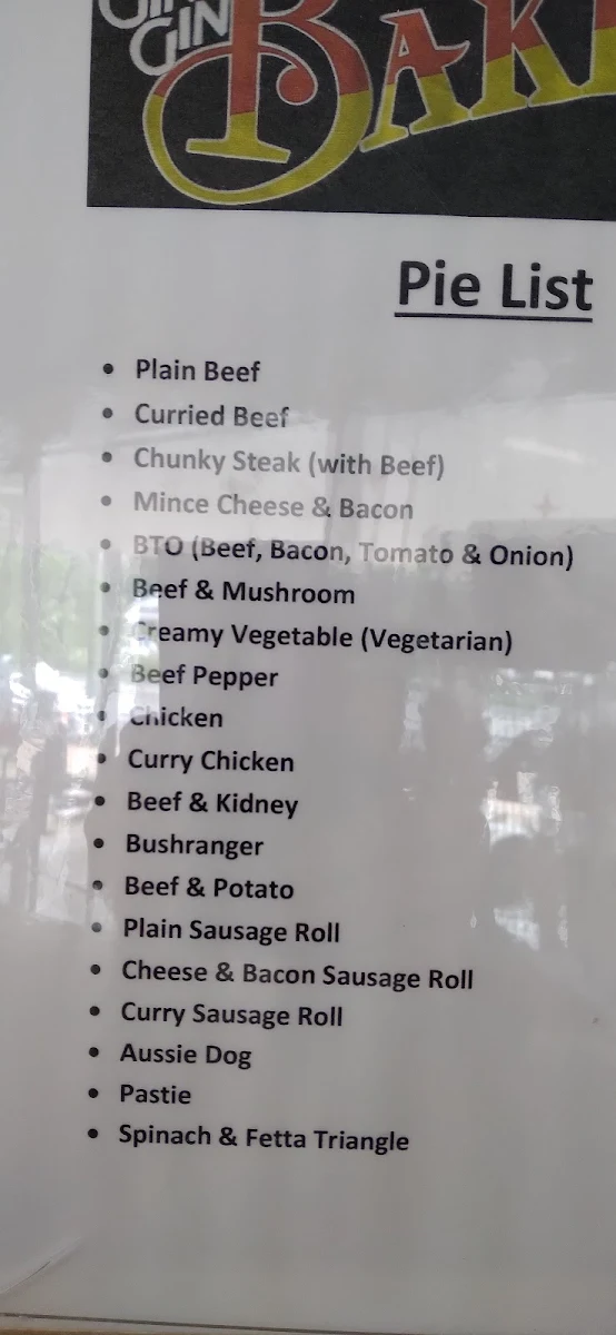 Menu, Gin Gin Bakery