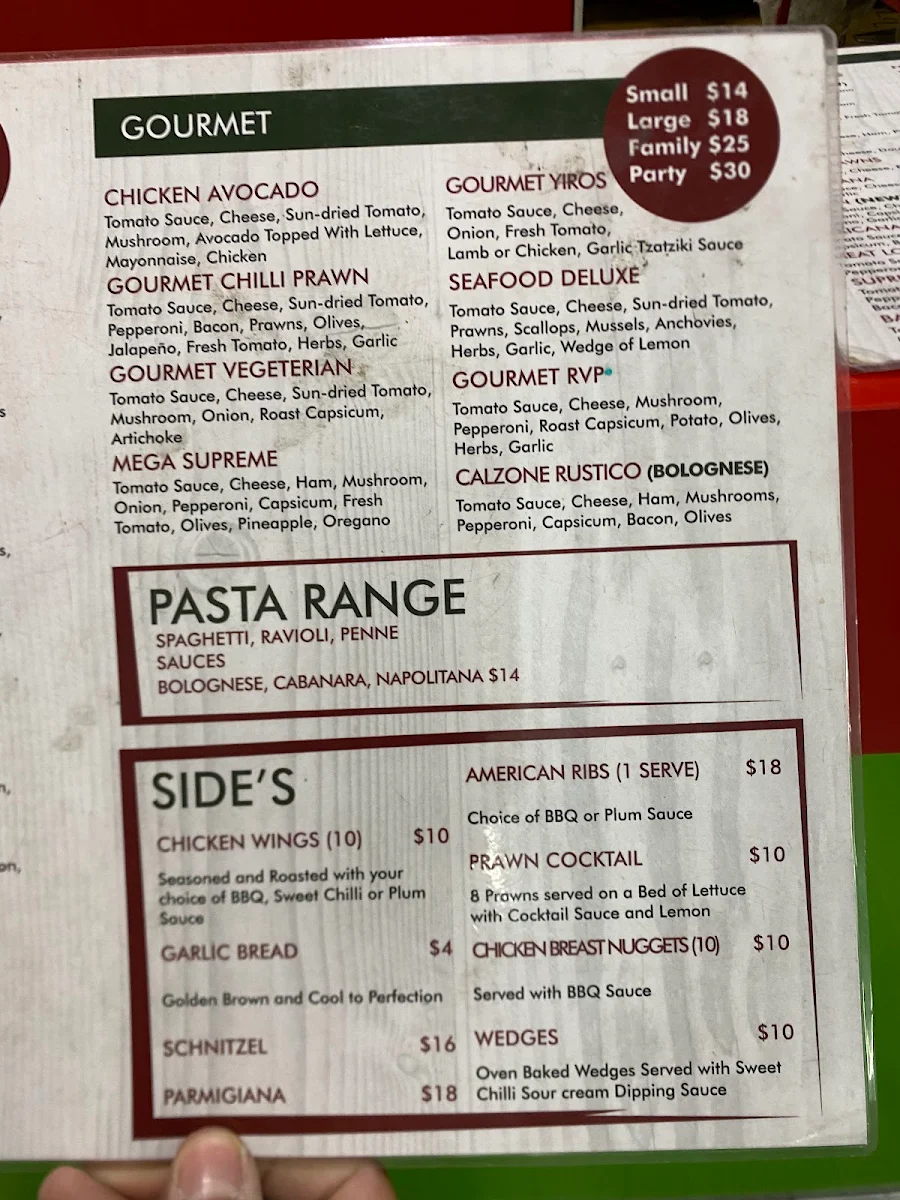 Menu, Richmond Village Pizzeria