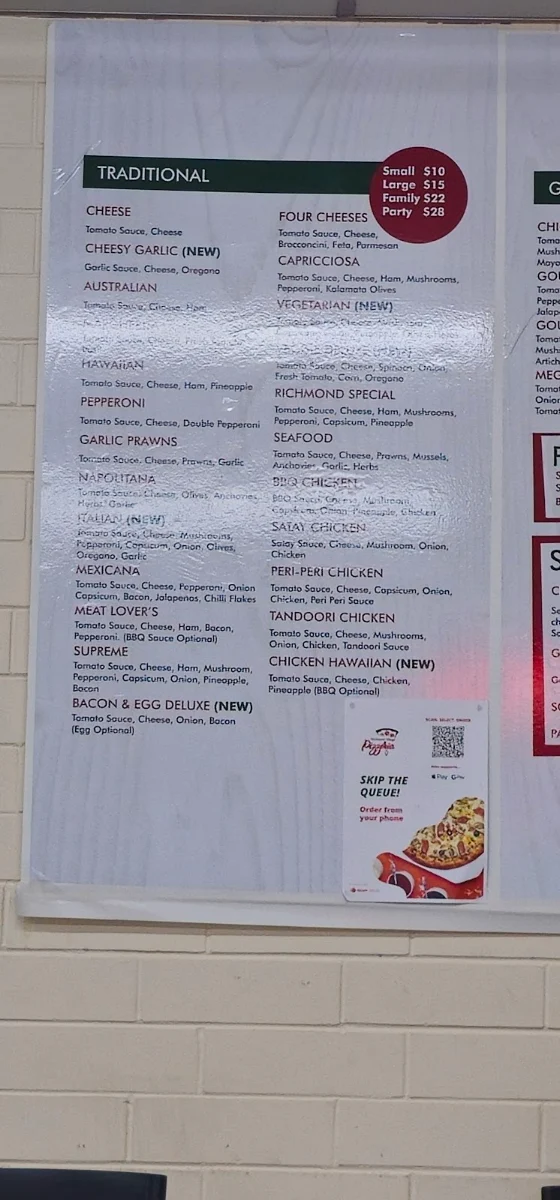 Menu, Richmond Village Pizzeria