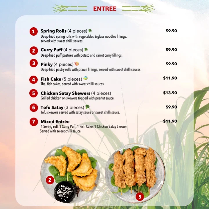 Menu, Thai Sugarcane Gordonvale Thai Restaurant