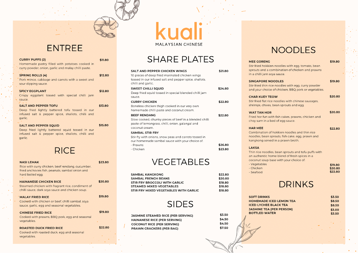 Menu, Kuali Malaysian Chinese