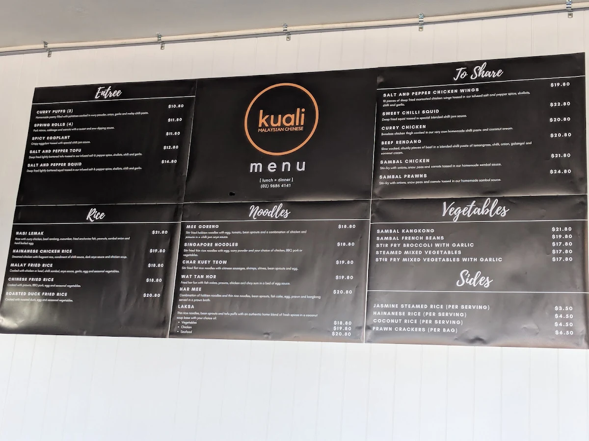 Menu, Kuali Malaysian Chinese