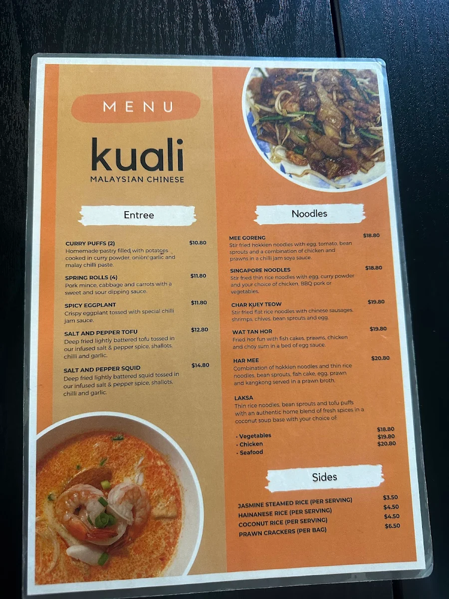 Menu, Kuali Malaysian Chinese