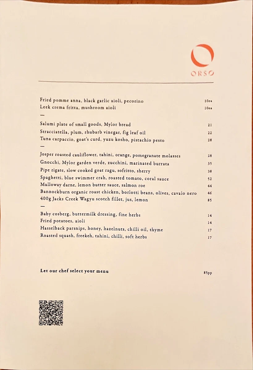 Menu, Orso