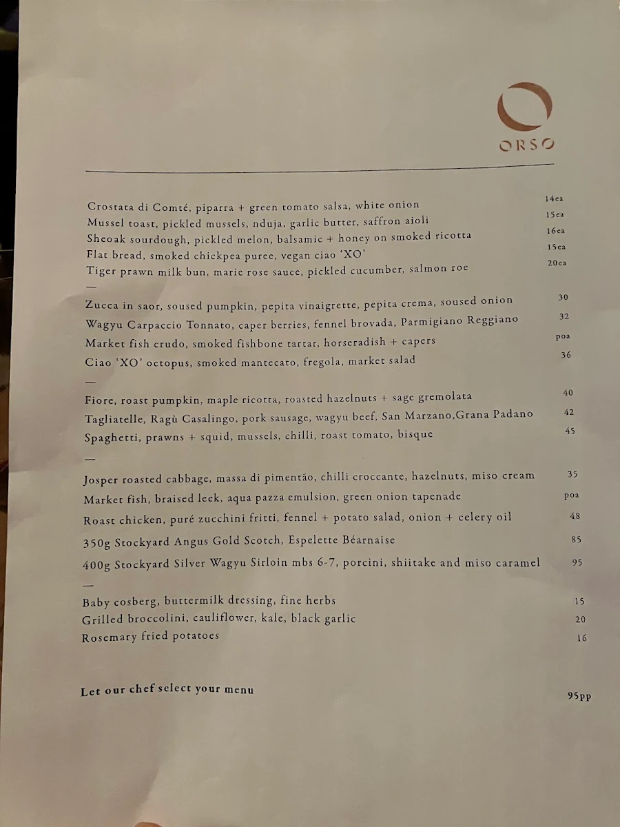 Menu, Orso