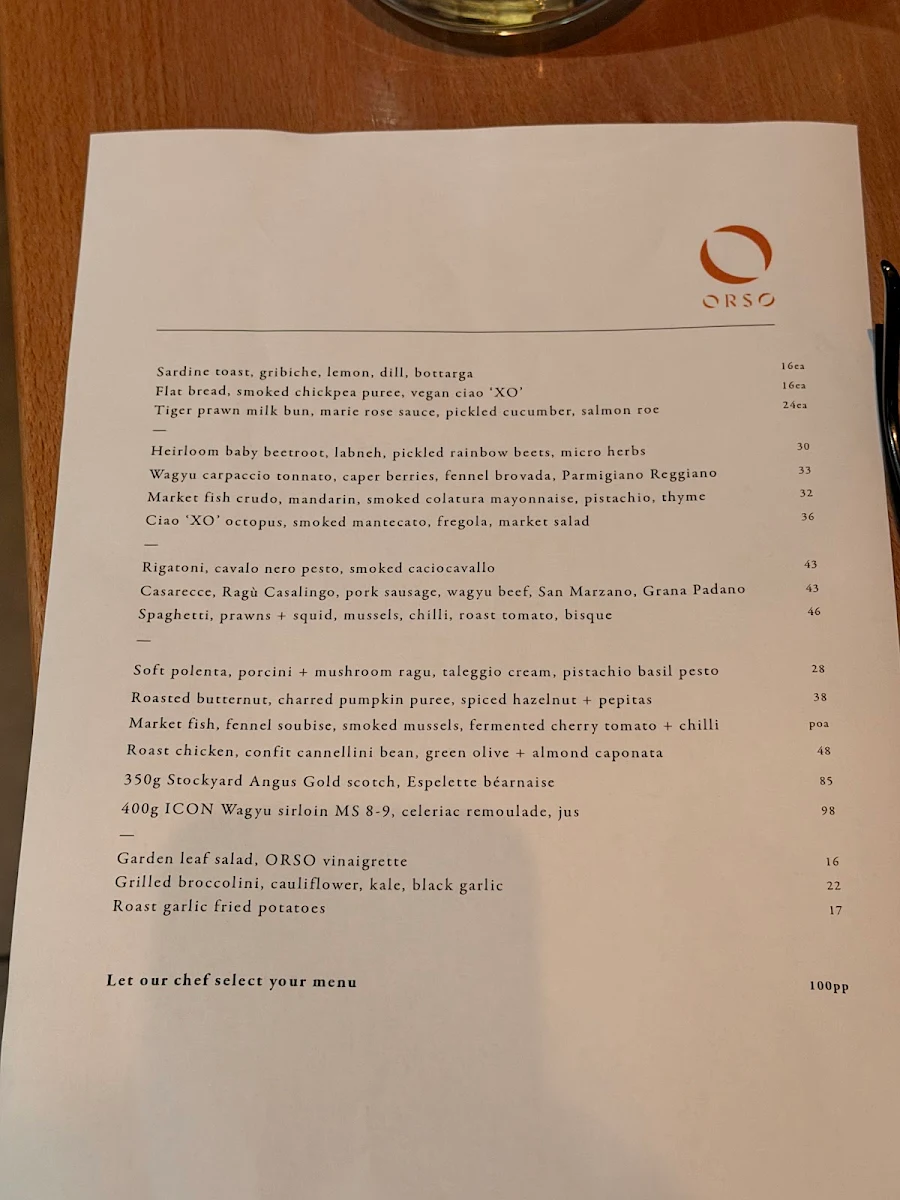 Menu, Orso