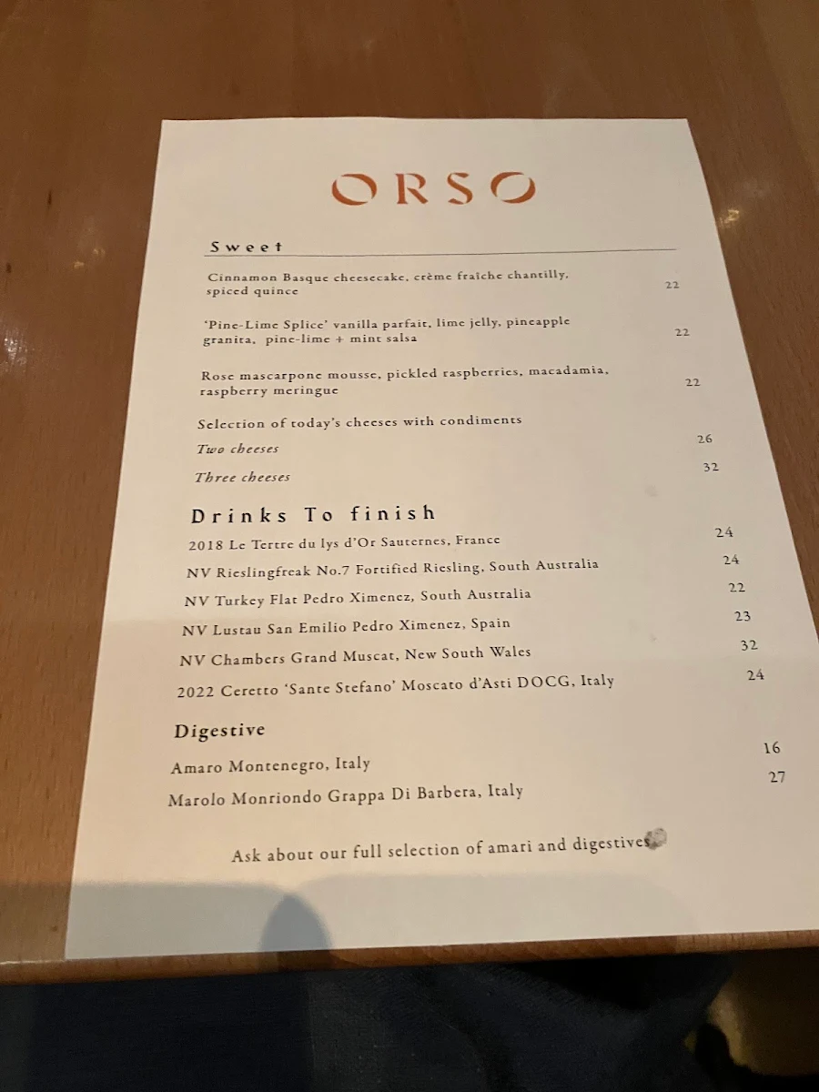 Menu, Orso